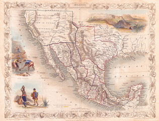 1851, Tallis Map of Mexico, Texas, and California