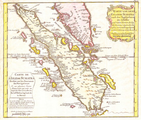 Naklejka premium 1852, Bellin Map of Sumatra, Malaca, and Singapore