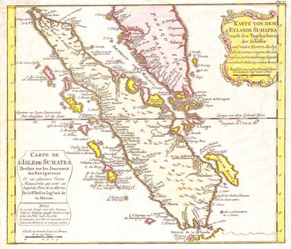 1852, Bellin Map of Sumatra, Malaca, and Singapore