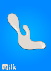 Realistic milk drop, splashes, liquid isolated on blue background. vector illustration