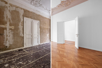 apartment room renovation, before and after restoration /  refurbishment  