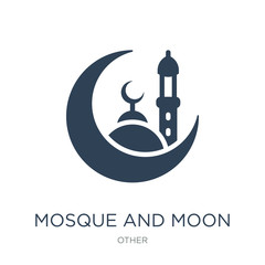 mosque and moon icon vector on white background, mosque and moon