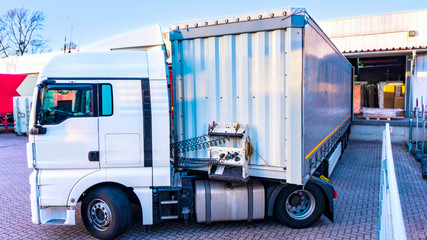 Loading Lorry Trailer . Truck on the road . Commercial transport .  truck transport container