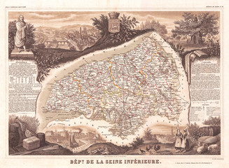 1852, Levasseur Map of the Department De La Seine Inferieure, France