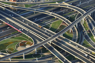 Fototapeta na wymiar Aerial dron view of highway interchange, bird eye, United Arab Emirates