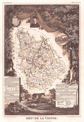 1852, Levasseur Map of the Department De La Vienne, France