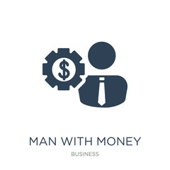 man with money gears icon vector on white background, man with m