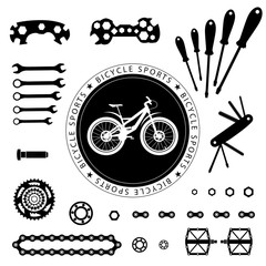Bicycles. Set of bicycle parts.  Isolated vector image.