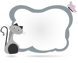 Frame for text with a cartoon cat. Illustration of a cartoon cat with a frame for text. Children's frame. School frame for text. Childrens frame for text.