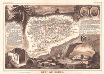 1852, Levasseur Map of the Department du Doubs, France