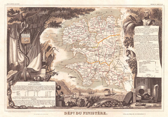 1852, Levasseur Map of the Department du Finistere, France