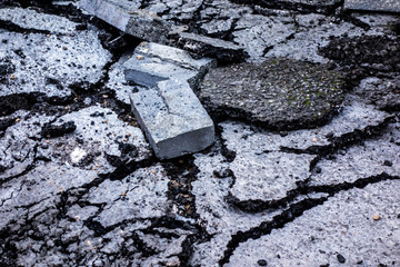 Broken Drilled Up Pavement Asphalt Path Abstract Background