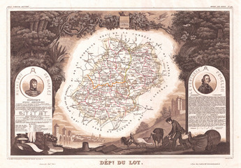 1852, Levasseur Map of the Department Du Lot, France, Cahors Wine Region