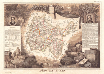 1852, Levasseur Map of the Department L'Ain, France, Bugey Wine Region