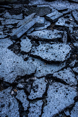 Broken Drilled Up Pavement Asphalt Path Abstract Background