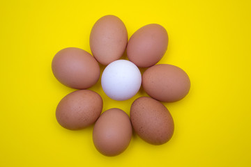 Egg, Eggs on a yellow background. Egg tray