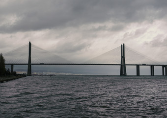 Lisbon - Portugal, Vasco de Gama bridge in the Park of the Nations on Tagus river