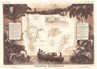 1852, Levassuer Map of Senegal, Senegambia, and Madagascar