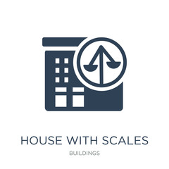 house with scales icon vector on white background, house with sc