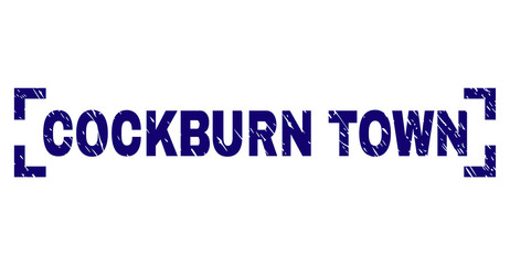 COCKBURN TOWN text seal print with distress texture. Text title is placed inside corners. Blue vector rubber print of COCKBURN TOWN with dirty texture.