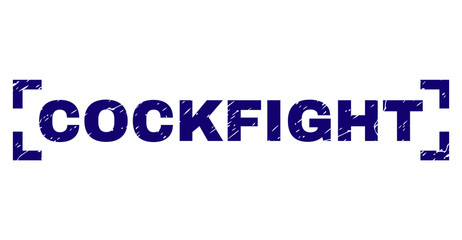 COCKFIGHT tag seal print with grunge style. Text title is placed between corners. Blue vector rubber print of COCKFIGHT with grunge texture.