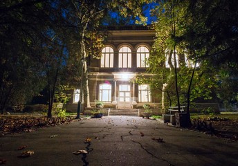 Night view of the main entrance to the old house.