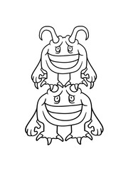 team 2 freunde paar teufel dämon satan hölle böse hörner alien monster lustig klein comic cartoon clipart design hässlich horror halloween