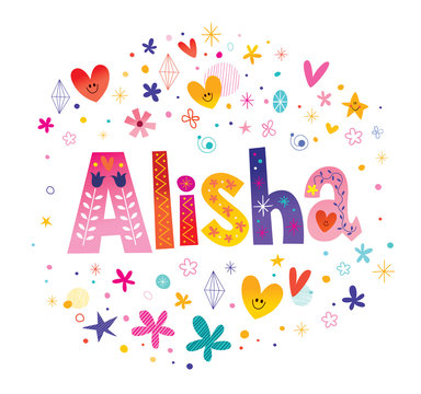 Alisha girls name decorative lettering type design