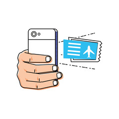 hand using smartphone buying tickets flight
