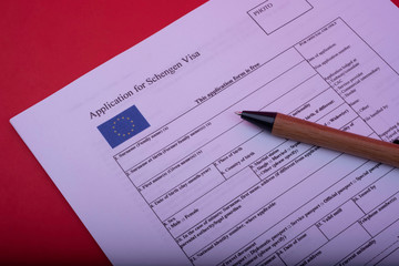 Application for Schengen Visa form, close up.