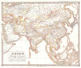 Fototapeta na wymiar 1855, Spruner Map of Asia in the 11th and 12th Centuries, Seljuk Empire, Song China