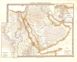 Fototapeta na wymiar 1855, Spruneri Map of Arabia, Egypt and Ethiopia or Abyssinia