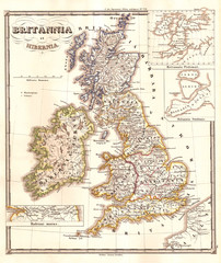 1855, Spruneri Map of the British Isles, Britannia and Hibernia, in Ancient Times