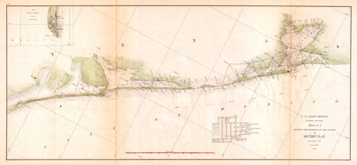 1857, U.S. Coast Survey Triangulation Map of Matagorda Bay to Galveston Bay, Texas