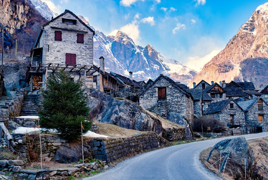Sonlerto at Cevio, a small mountain village in the Swiss Alps