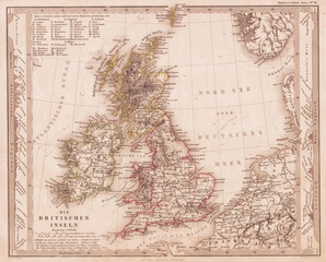 1862, Stieler Map of the British Isles, England, Ireland, Scotland