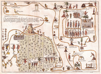 1704, Gemelli Map of the Aztec Migration from Aztlan to Chapultapec