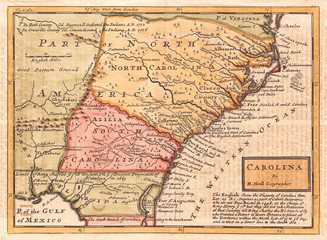 1746, Herman Moll Map of Carolina