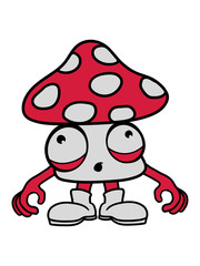 monster kleiner fliegenpilz rot punkte klein essen hunger comic cartoon pilz lebendig lustig süß niedlich clipart design wald sammeln kochen giftig