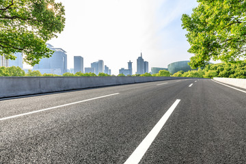 Urban road and modern commercial buildings in Shanghai
