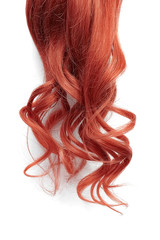 Long wavy red hair on white background