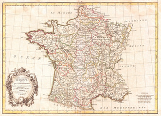 1771, Bonne Map of France, Rigobert Bonne 1727 – 1794, one of the most important cartographers of the late 18th century
