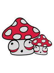 mama papa kind baby familie fliegenpilz rot punkte klein essen hunger comic cartoon pilz lebendig lustig süß niedlich clipart design wald sammeln kochen giftig