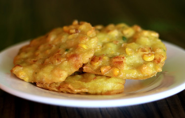Bakwan jagung or Indonesian corn fritters. Delicious snack.