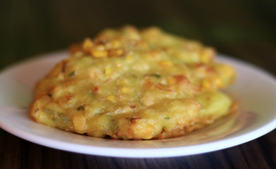 Bakwan jagung or Indonesian corn fritters. Delicious snack.