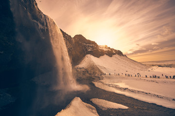 Winter Landscape with Waterfall, Iceland 