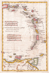 1780, Raynal and Bonne Map of Antilles Islands, Rigobert Bonne 1727 – 1794, one of the most important cartographers of the late 18th century