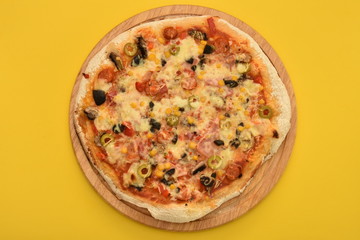 homemade pizza with olives and cheese 