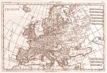 1780, Raynal and Bonne Map of Europe, Rigobert Bonne 1727 – 1794, one of the most important cartographers of the late 18th century