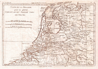 1780, Raynal and Bonne Map of Holland and Belgium, Rigobert Bonne 1727 – 1794, one of the most important cartographers of the late 18th century